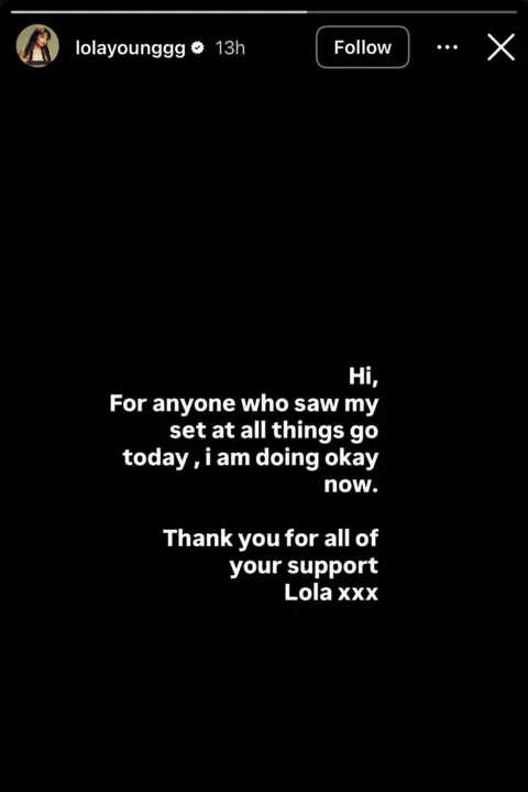 Lola Young Reassures Fans After Stage Collapse: 'I'm Doing OK Now'